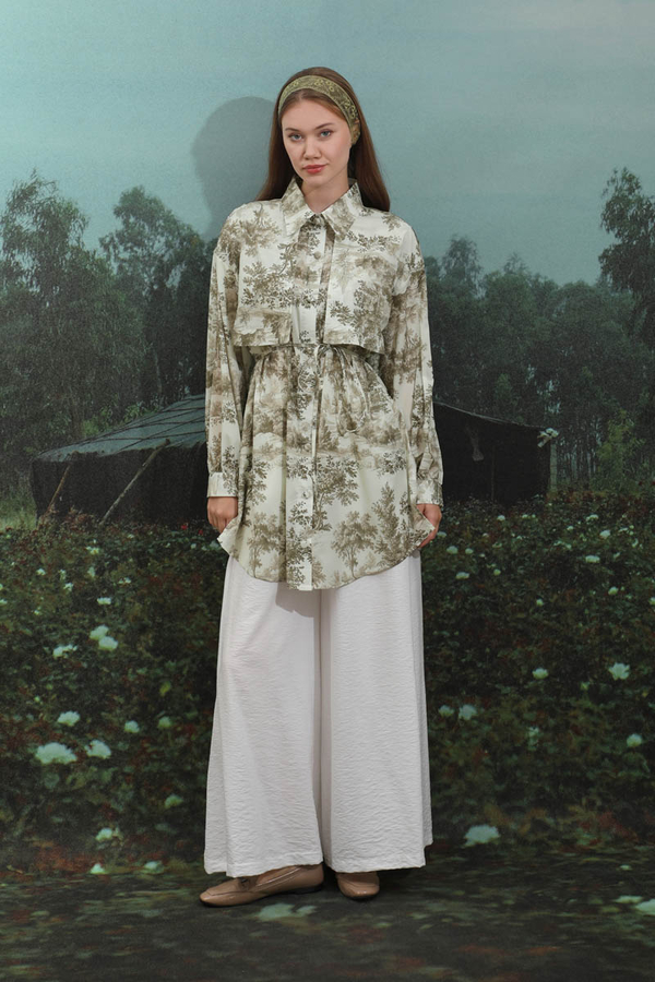 Natural  Desen Gömlek Tunik Haki - 1