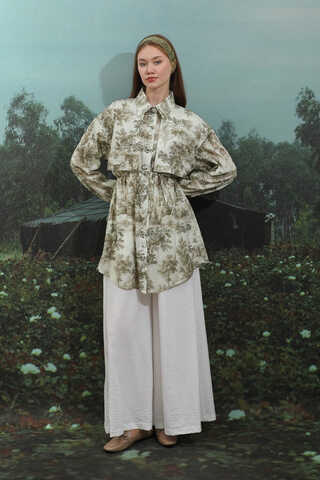 Natural  Desen Gömlek Tunik Haki - 3