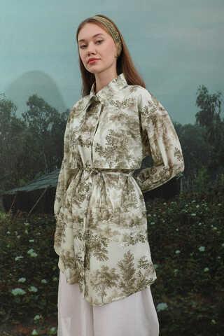 Natural  Desen Gömlek Tunik Haki - 5