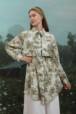 Natural  Desen Gömlek Tunik Haki - 7