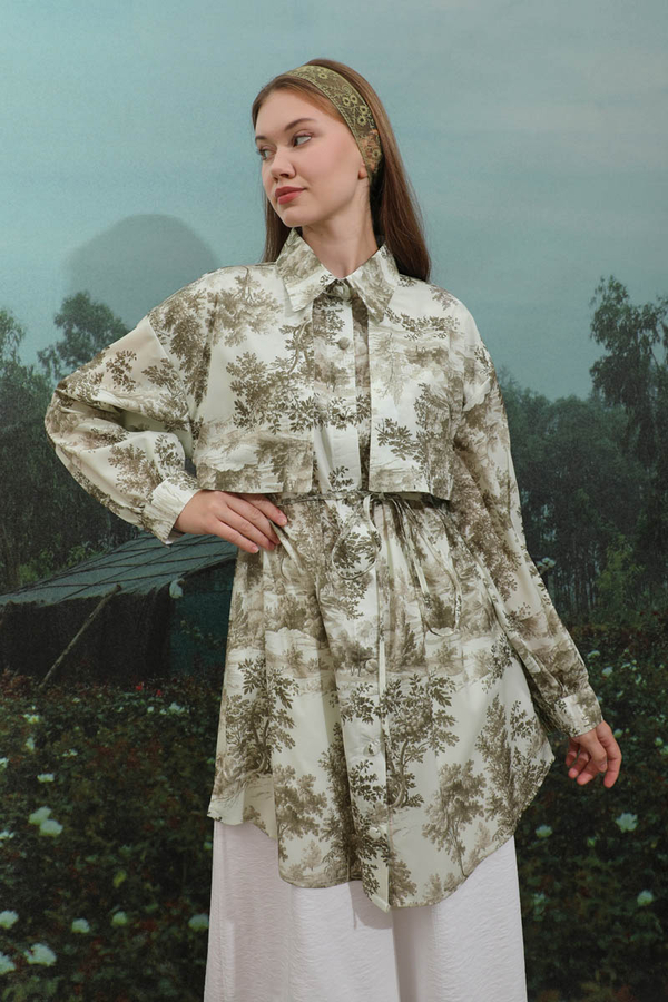 Natural  Desen Gömlek Tunik Haki - 7