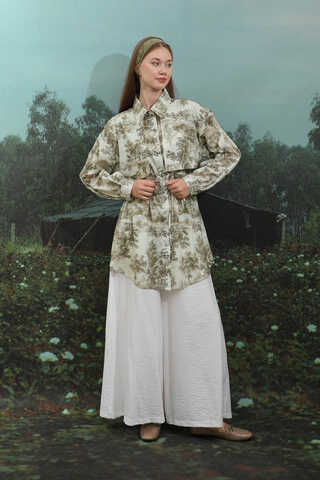 Natural  Desen Gömlek Tunik Haki - 2