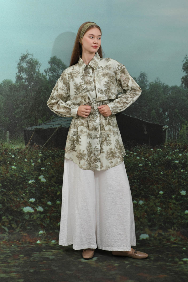 Natural  Desen Gömlek Tunik Haki - 2