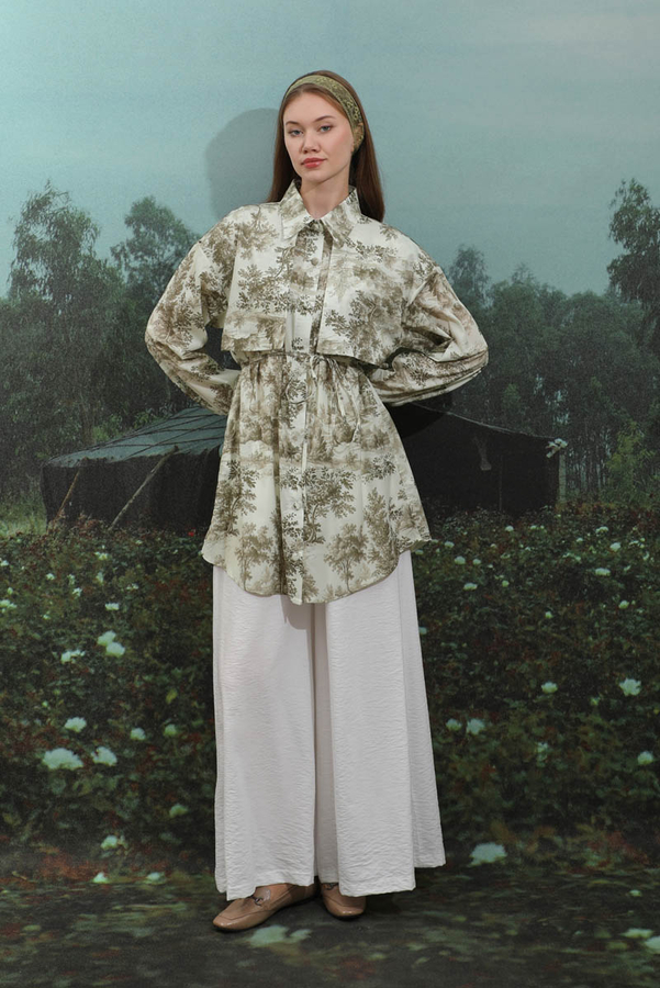 Natural  Desen Gömlek Tunik Haki - 3