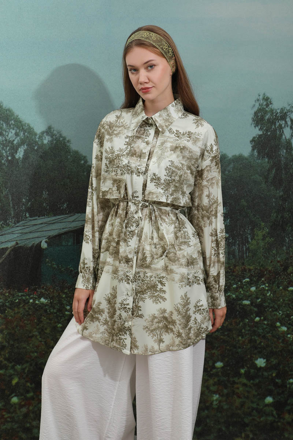 Natural  Desen Gömlek Tunik Haki - 4