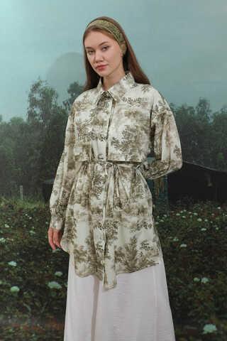 Natural  Desen Gömlek Tunik Haki - 6