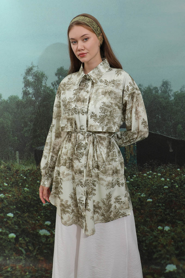 Natural  Desen Gömlek Tunik Haki - 6