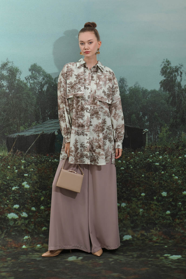 Natural Desen Gömlek Tunik Kahverengi - 2