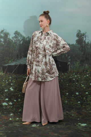 Natural Desen Gömlek Tunik Kahverengi - 3