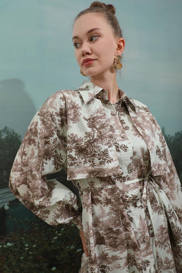 Natural Desen Gömlek Tunik Kahverengi - 7