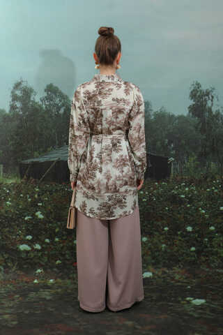 Natural Desen Gömlek Tunik Kahverengi - 8