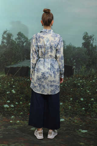 Natural  Desen Gömlek Tunik Mavi - 7