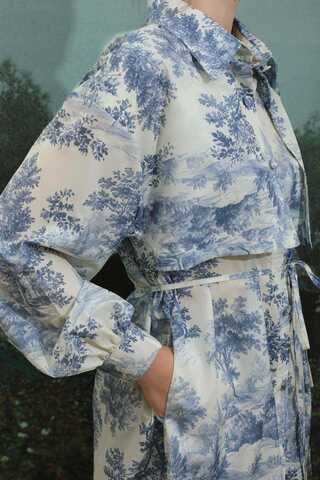 Natural  Desen Gömlek Tunik Mavi - 9