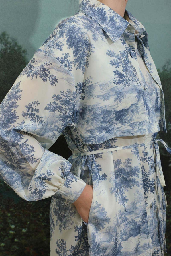 Natural  Desen Gömlek Tunik Mavi - 9