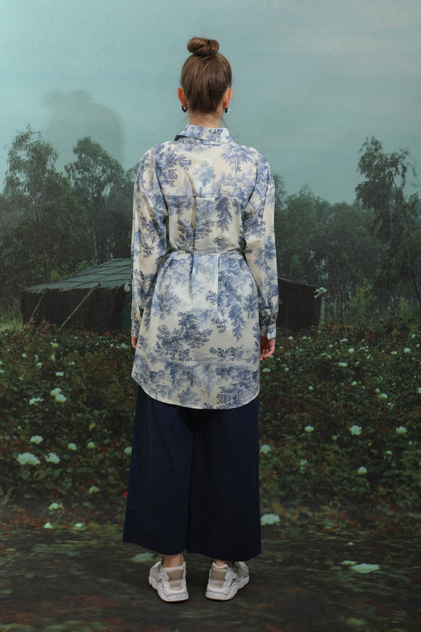 Natural  Desen Gömlek Tunik Mavi - 7