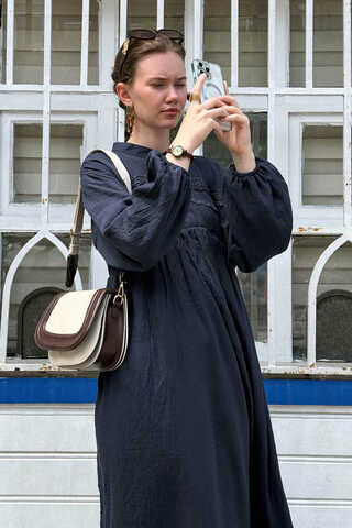 Navy Lace Yoke Dress - 9