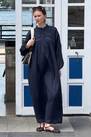 Navy Lace Yoke Dress - 2