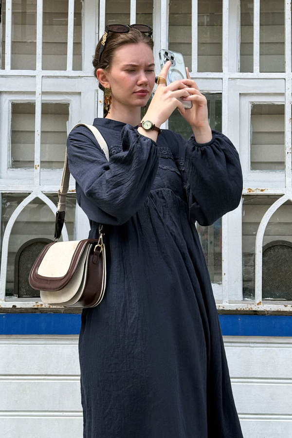 Navy Lace Yoke Dress - 9