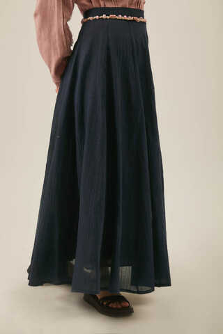 Navy Relaxed Skirt with Stitch Details - 2