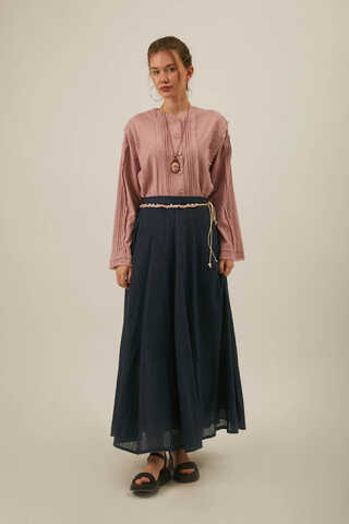 Navy Relaxed Skirt with Stitch Details - 3