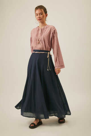 Navy Relaxed Skirt with Stitch Details - 1