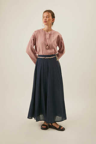 Navy Relaxed Skirt with Stitch Details - 4