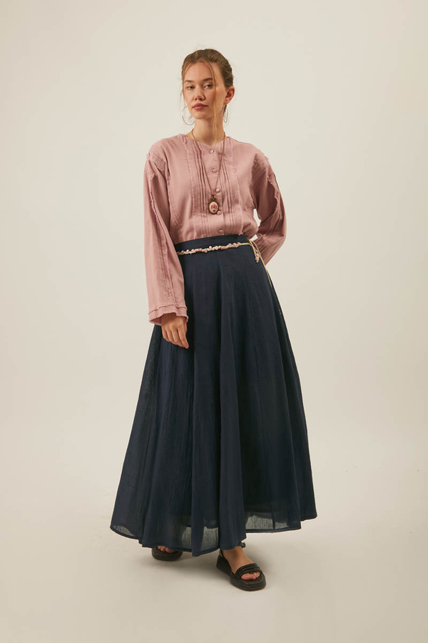 Navy Relaxed Skirt with Stitch Details - 5