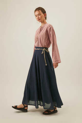 Navy Relaxed Skirt with Stitch Details - 6