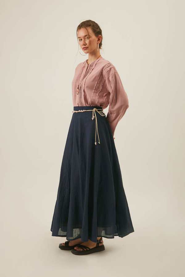 Navy Relaxed Skirt with Stitch Details - 7