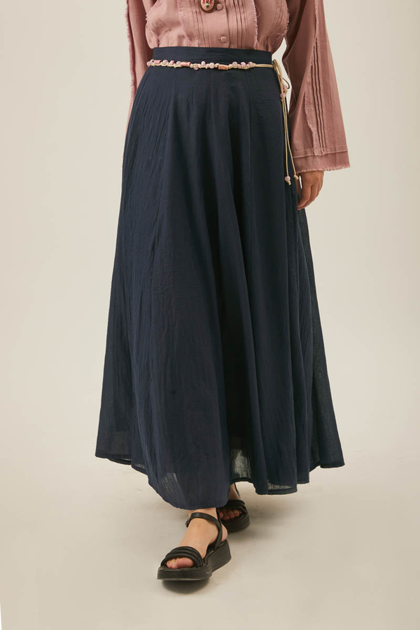 Navy Relaxed Skirt with Stitch Details - 8