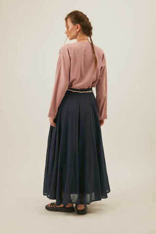 Navy Relaxed Skirt with Stitch Details - 9