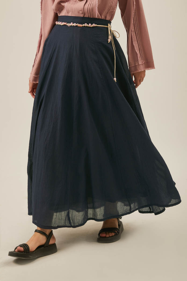 Navy Relaxed Skirt with Stitch Details - 10