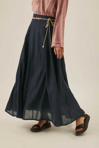 Navy Relaxed Skirt with Stitch Details - 11