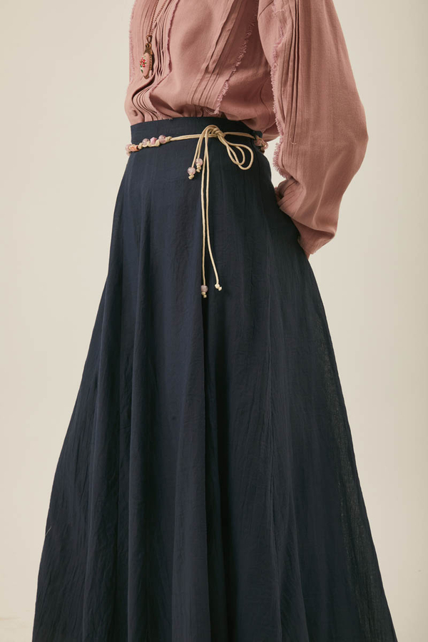 Navy Relaxed Skirt with Stitch Details - 13