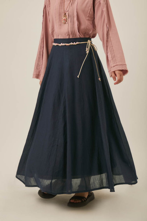 Navy Relaxed Skirt with Stitch Details - 14