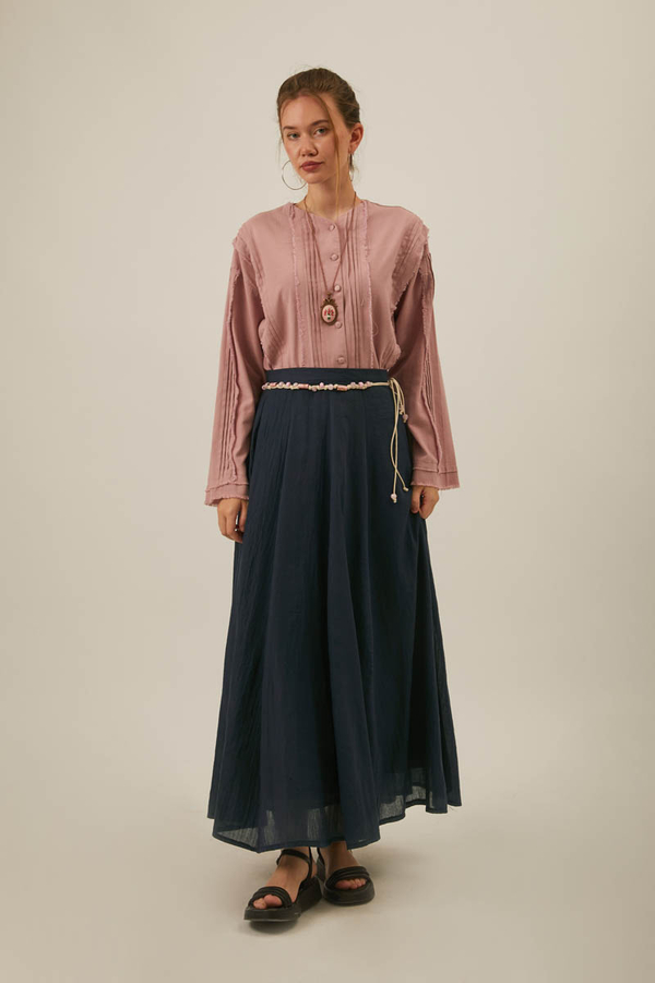 Navy Relaxed Skirt with Stitch Details - 3