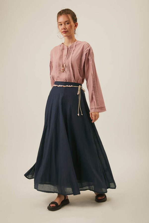 Navy Relaxed Skirt with Stitch Details - 1