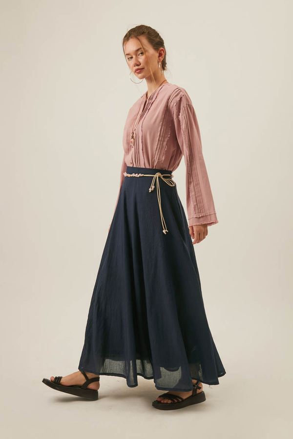Navy Relaxed Skirt with Stitch Details - 6
