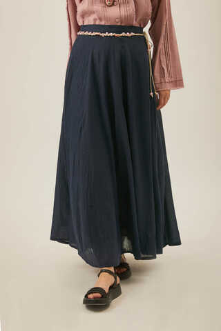 Navy Relaxed Skirt with Stitch Details - 8