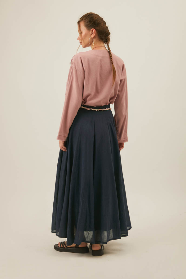 Navy Relaxed Skirt with Stitch Details - 9