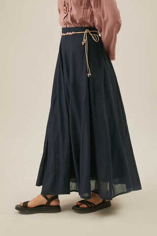 Navy Relaxed Skirt with Stitch Details - 12