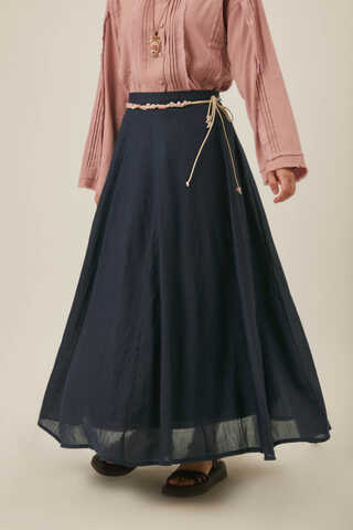 Navy Relaxed Skirt with Stitch Details - 14