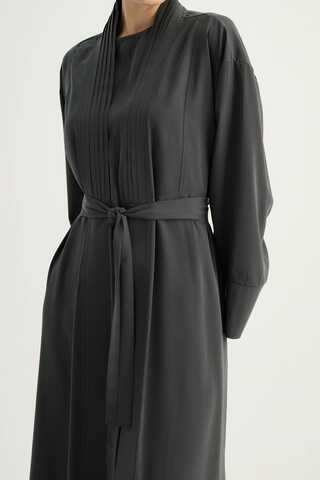 Nervür Detaylı Abaya Takım Füme - 5