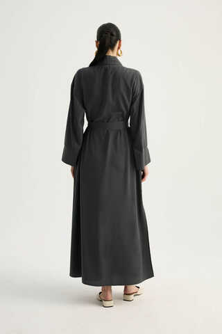 Nervür Detaylı Abaya Takım Füme - 13