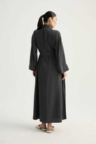 Nervür Detaylı Abaya Takım Füme - 14
