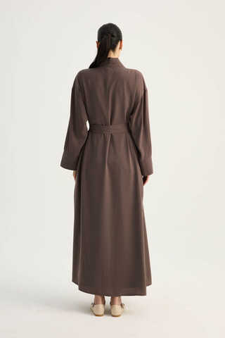 Nervür Detaylı Abaya Takım Kahverengi - 12