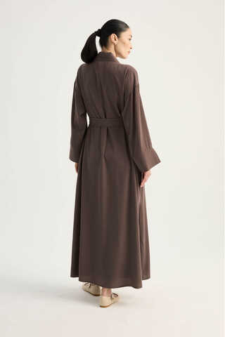 Nervür Detaylı Abaya Takım Kahverengi - 13