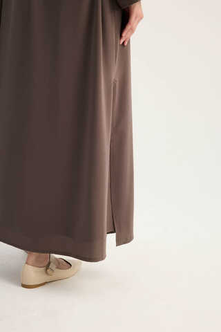 Nervür Detaylı Abaya Takım Kahverengi - 9