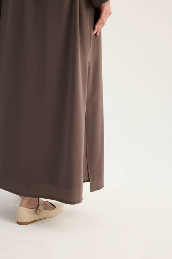 Nervür Detaylı Abaya Takım Kahverengi - 9