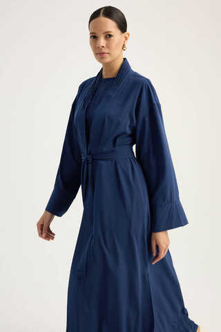 Nervür Detaylı Abaya Takım Lacivert - 6